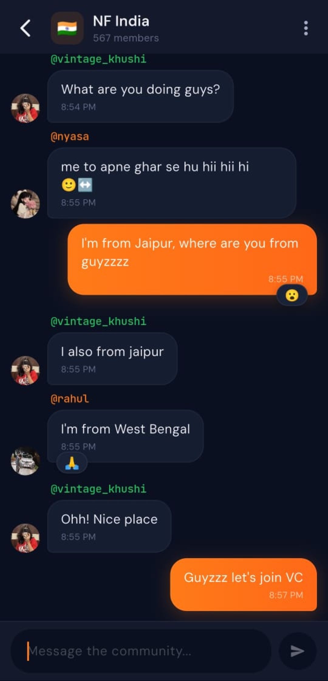 Nearby Folk community chat app screen
