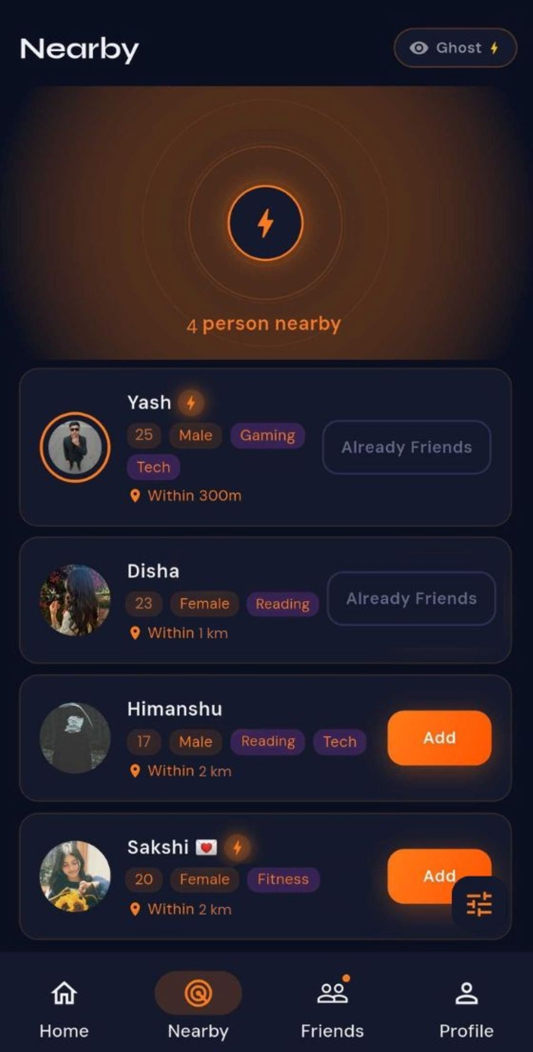 Nearby Folk nearby feed app screen
