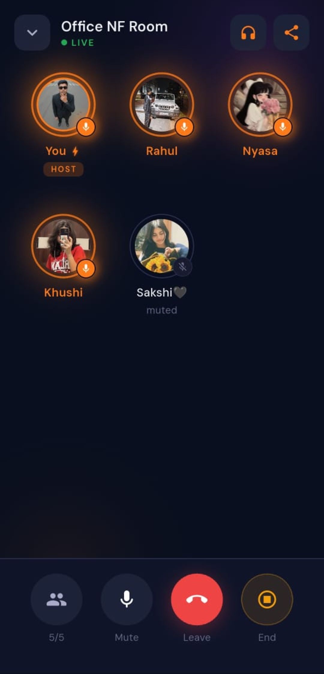 Nearby Folk voice room app screen